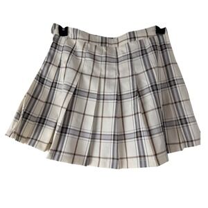 Hesperus‎ Plaid Pleated Mini Skirt Women Large Beige Brown Academia Schoolgirl